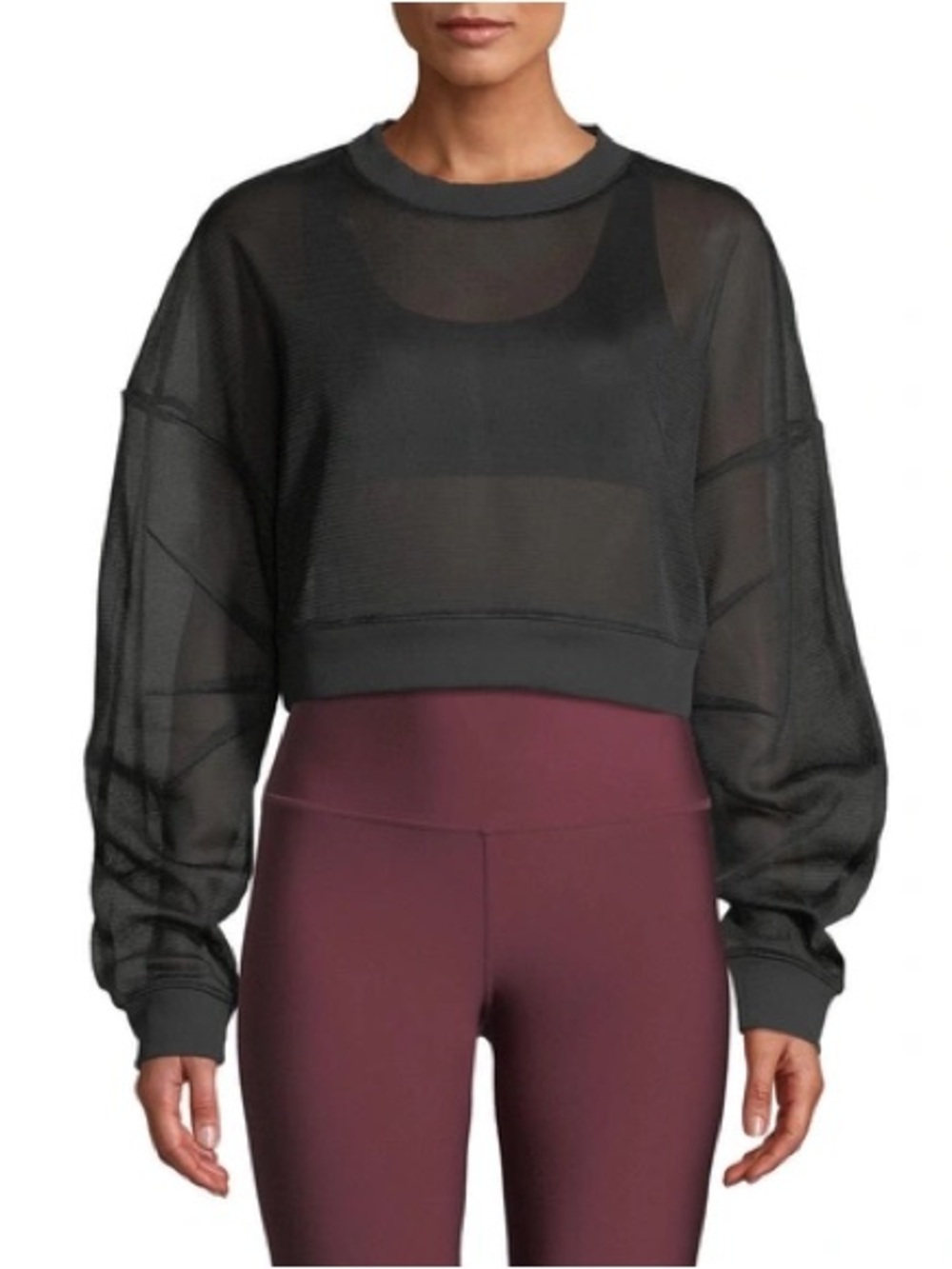 ALO Yoga Black Sheer Cropped Pullover